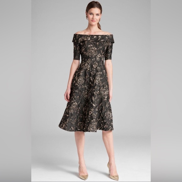 Teri Jon Off the Shoulder Flare Dress - Picture 1 of 13